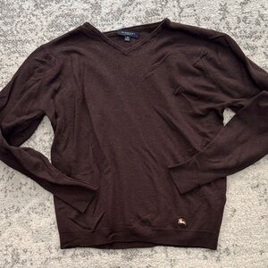 Vintage Burberry Chocolate V-Neck Sweater